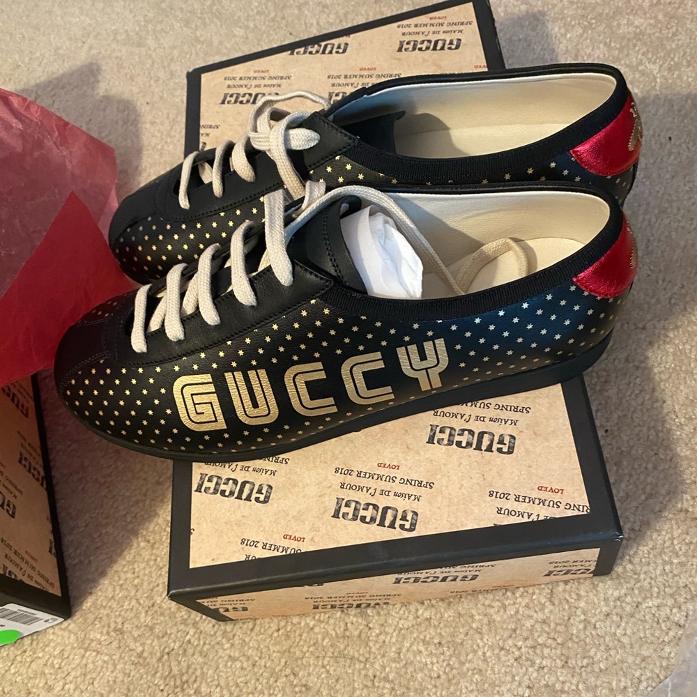 NEW Gucci Men Guccy Falacer Low Top Sneakers Black - Picture 7 of 8